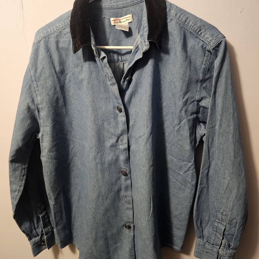 Talbots‎ Blue Denim Shirt with Black Velvet Collar